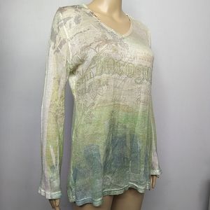 Mechant long sleeve semisheer tee green white